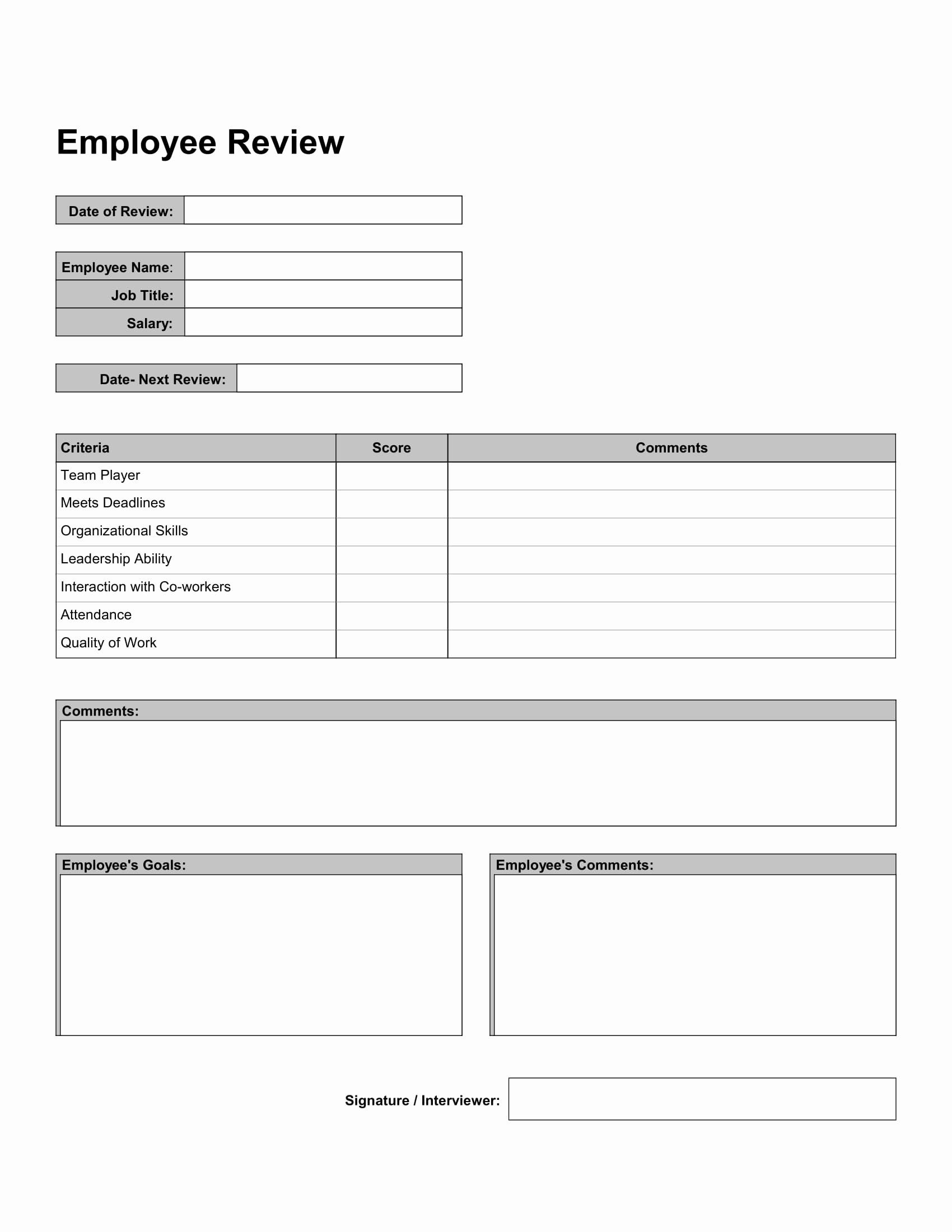 Employee Performance Review Template Word Inspirational 10 
