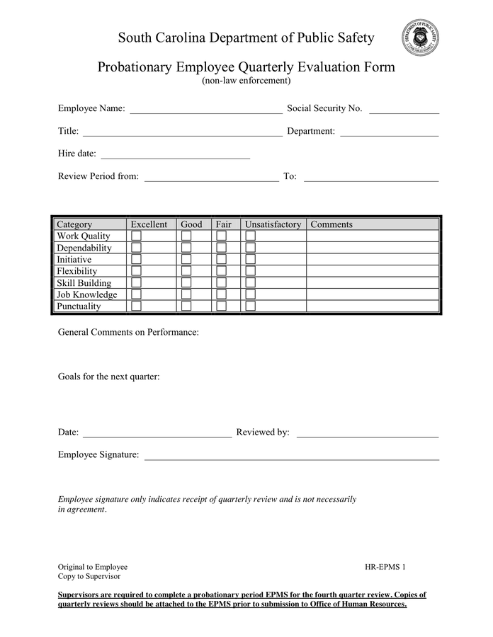 Employee Quarterly Evaluation Form In Word And Pdf Formats