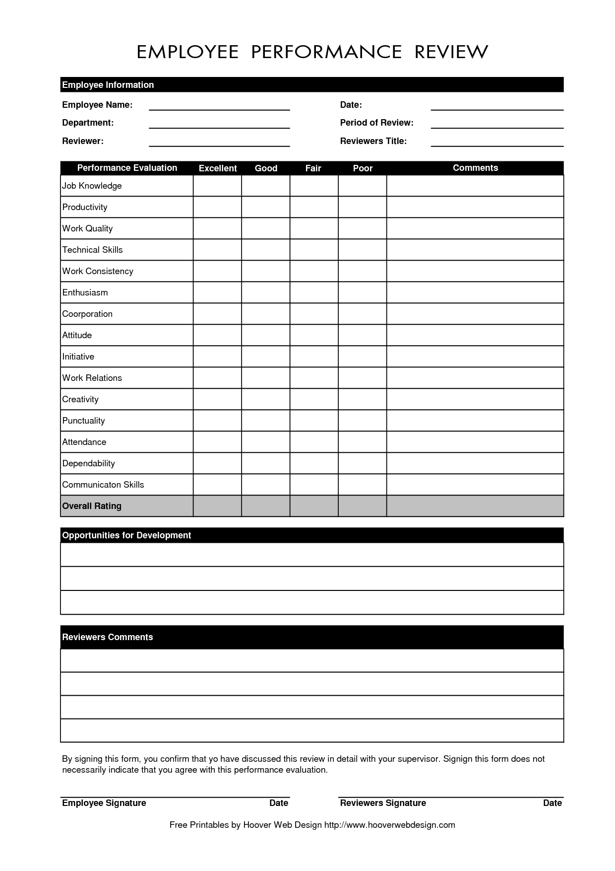 Employee Review Forms Free Printable Lambaro Magazine 