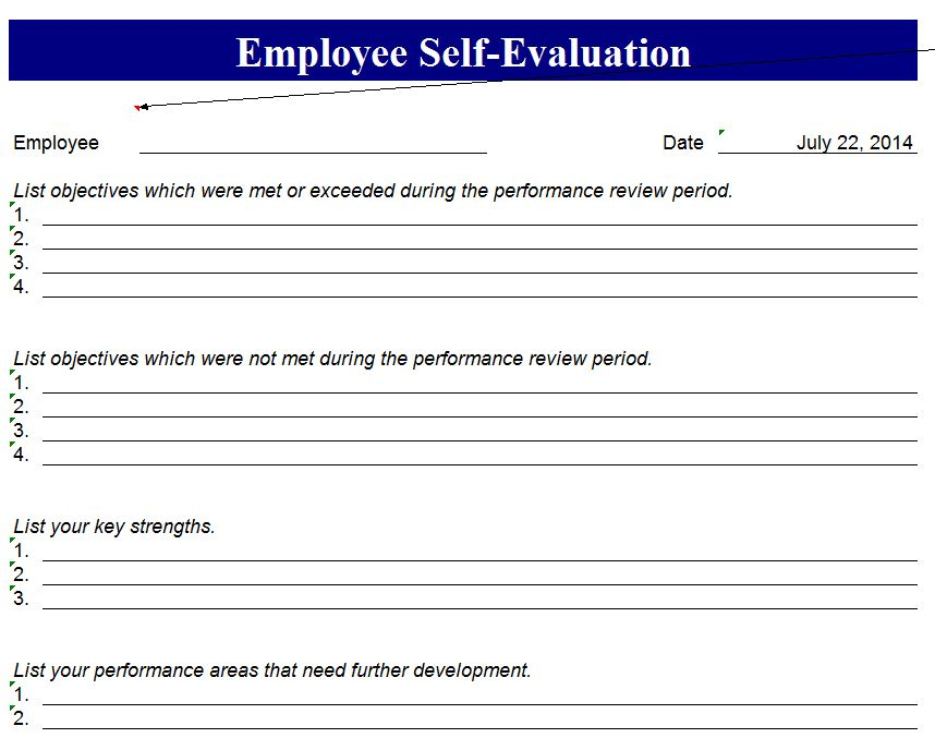 Employee Self Evaluation Template