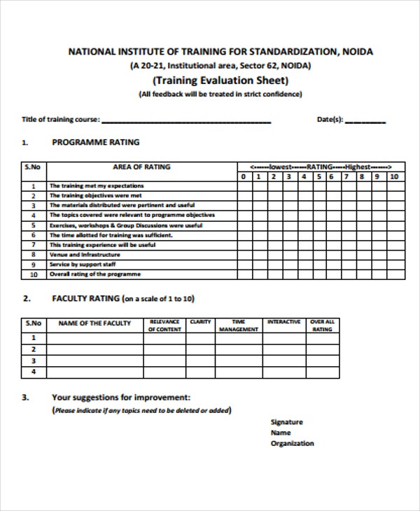 Evaluation Sheet Templates 9 Free Word PDF Format 