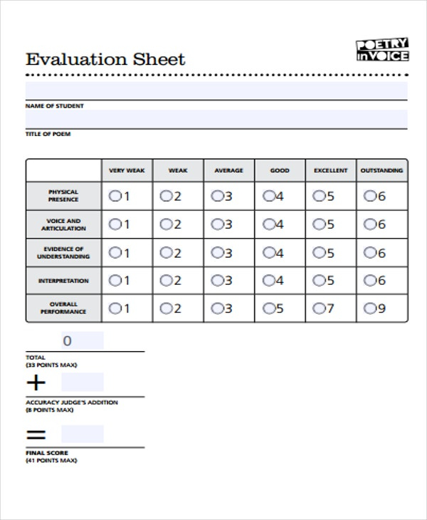 Evaluation Sheet Templates 9 Free Word PDF Format 