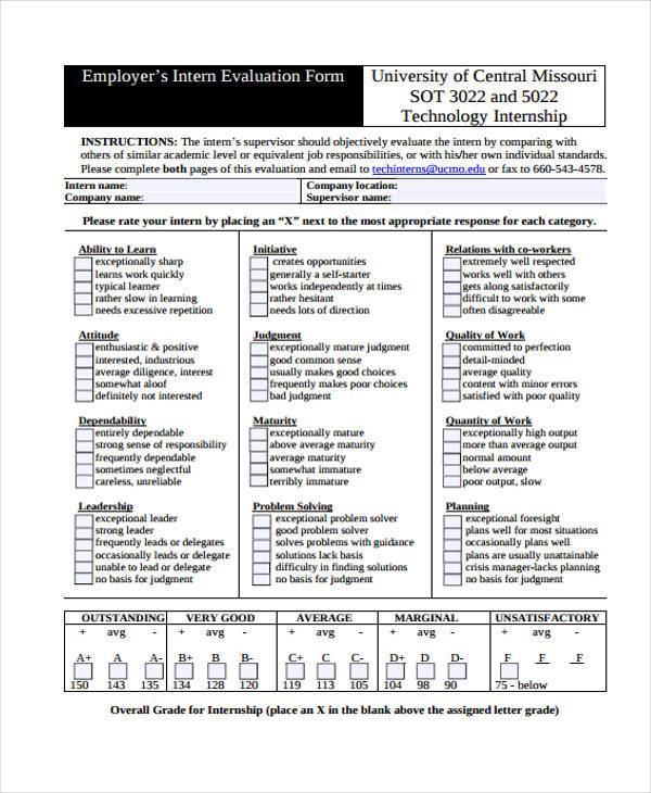 FREE 10 Employer Evaluation Forms In PDF Excel MS Word