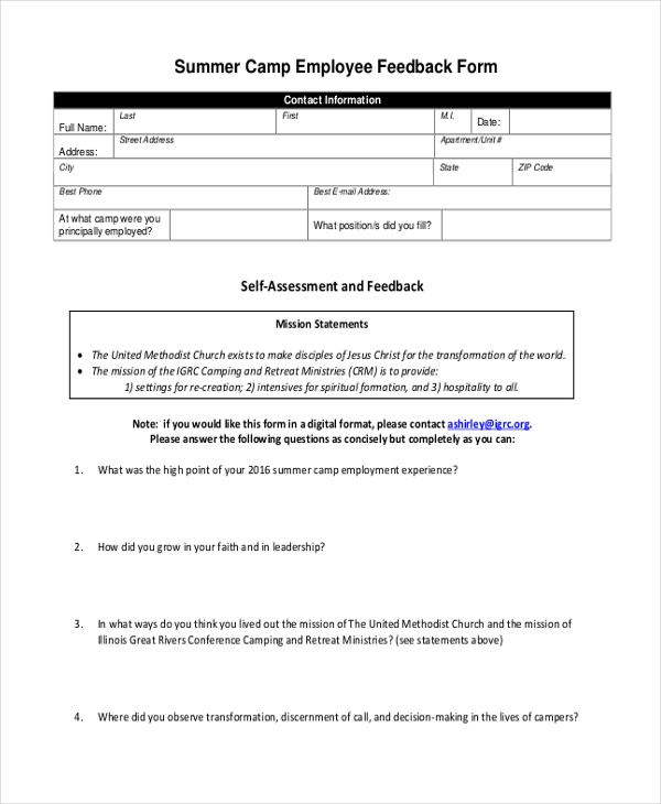 FREE 10 Sample Employee Feedback Forms In PDF Excel 