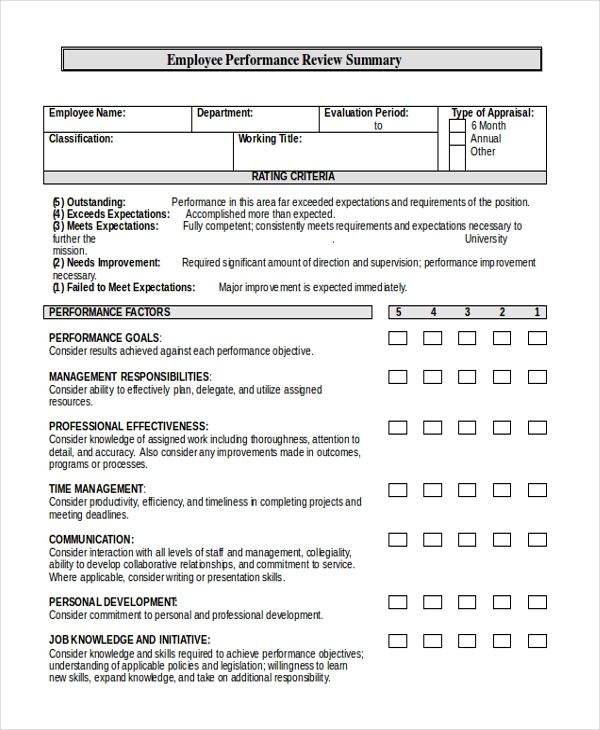 FREE 10 Sample Employee Performance Review Forms In MS 