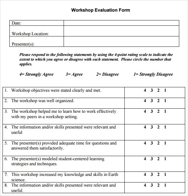 FREE 10 Sample Workshop Evaluation Forms In PDF