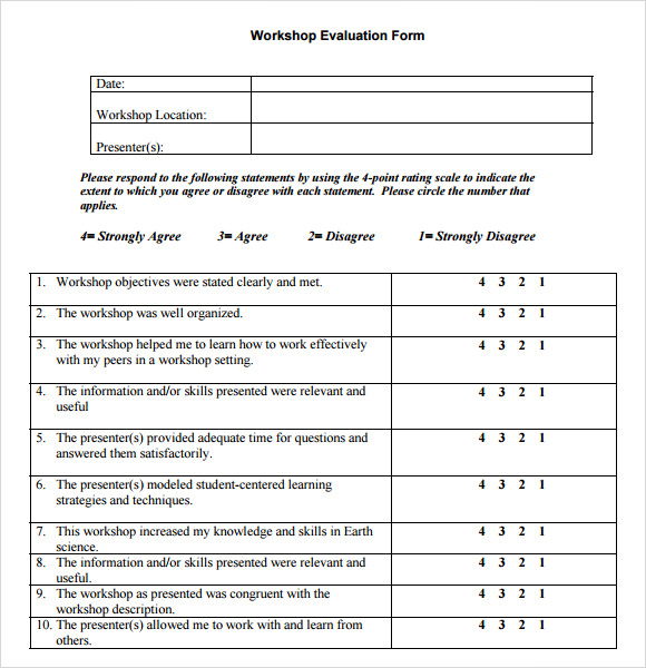 FREE 10 Sample Workshop Evaluation Forms In PDF MS Word