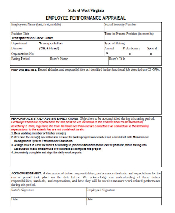 FREE 11 Performance Appraisal Form Samples In PDF MS 