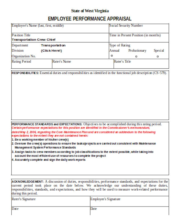 Free 27 Sample Performance Appraisal Forms In Pdf Employee Withholding Form 2550