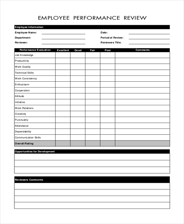 FREE 11 Sample Employee Review Forms In PDF MS Word Excel