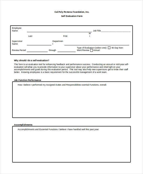 FREE 11 Sample Employee Self Evaluation Forms In PDF MS 