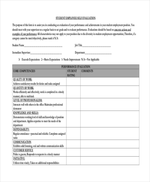 FREE 11 Sample Employee Self Evaluation Forms In PDF MS 
