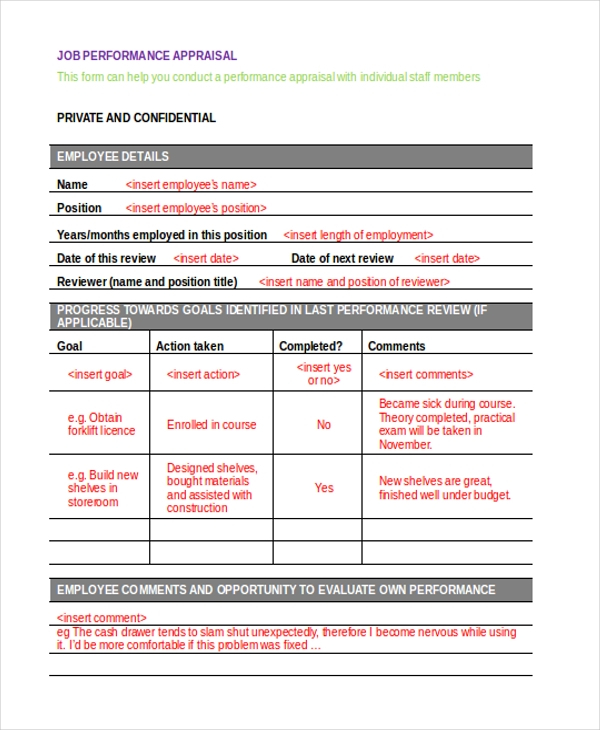 FREE 11 Sample Performance Appraisal Forms In PDF MS 