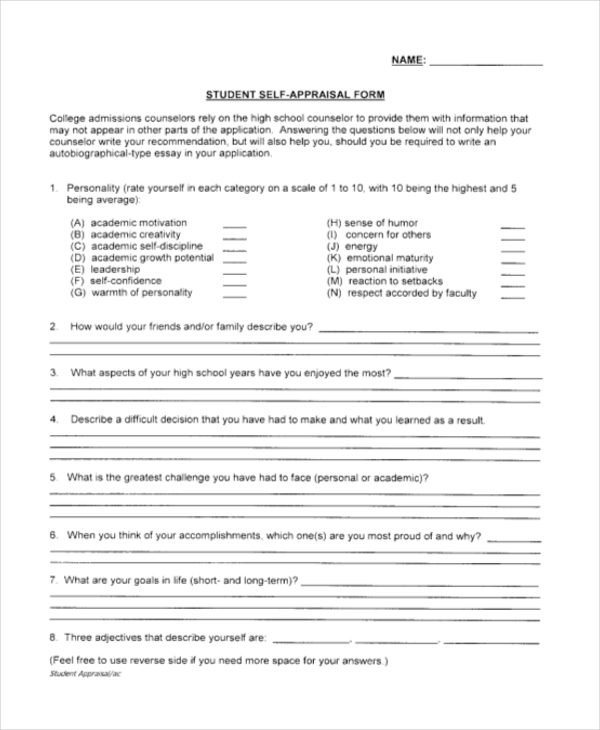 FREE 11 Sample Self Appraisal Forms In PDF MS Word Excel