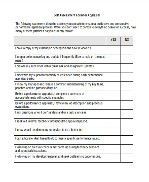 FREE 11 Sample Self Appraisal Forms In PDF MS Word Excel