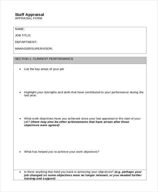 FREE 11 Sample Staff Appraisal Forms In PDF Excel MS Word