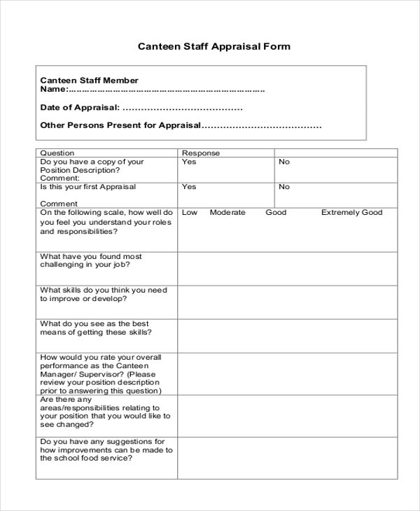 FREE 11 Sample Staff Appraisal Forms In PDF Excel MS Word