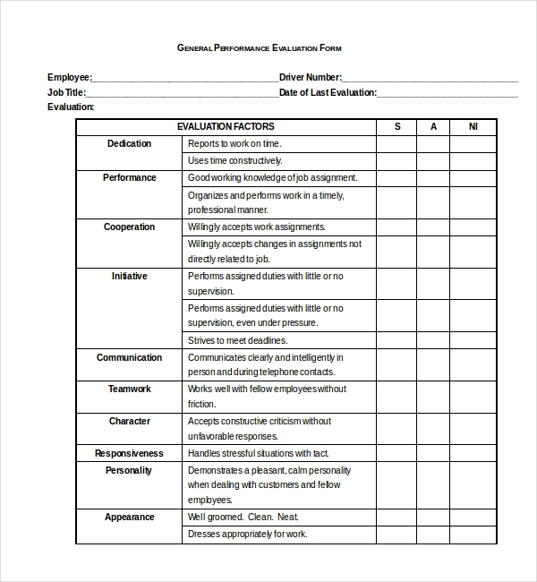 FREE 12 Sample Performance Evaluation Forms In PDF Word 