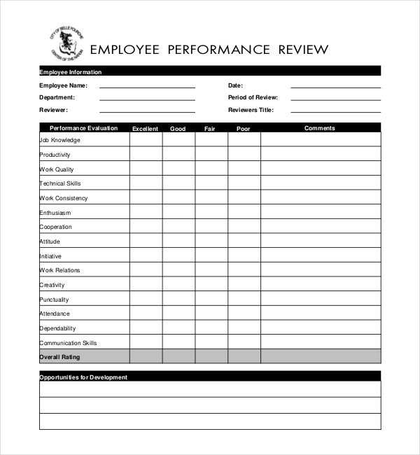 FREE 12 Sample Performance Evaluation Forms In PDF Word 