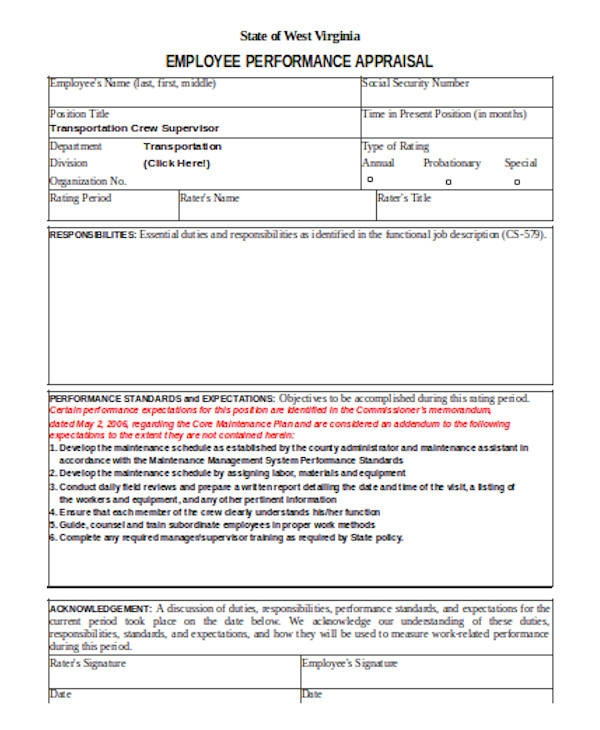 Appraisal Formal - Printable Forms