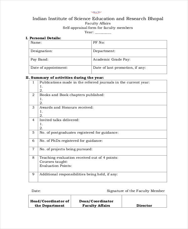 FREE 12 Sample Self Appraisal Forms In PDF MS Word Excel