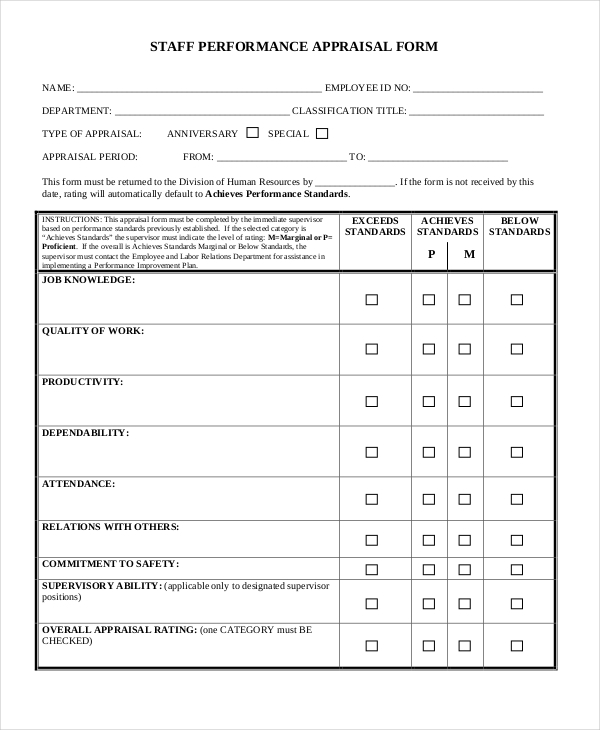 FREE 13 Sample Performance Appraisal Forms In PDF MS 