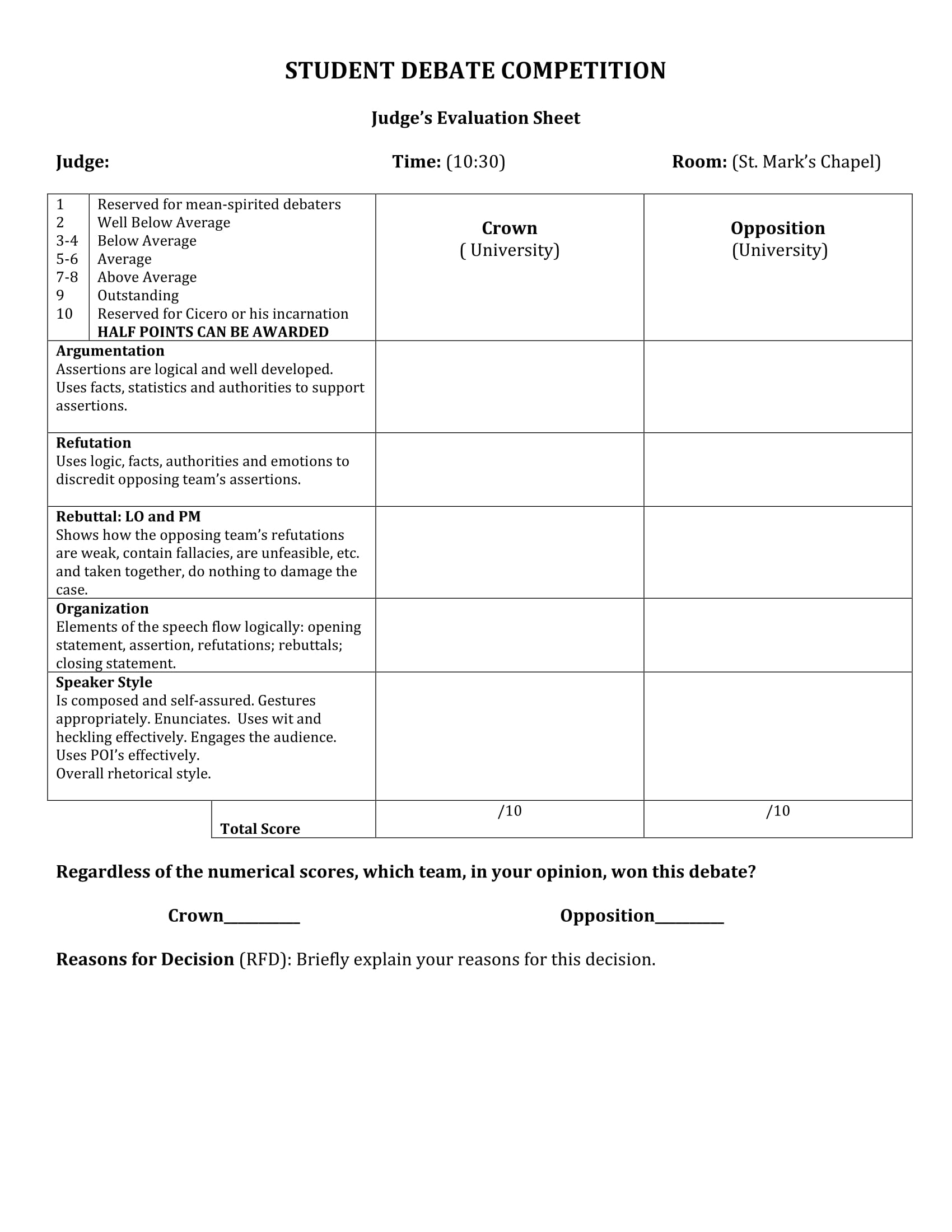 FREE 14 Debate Evaluation Forms In PDF MS Word
