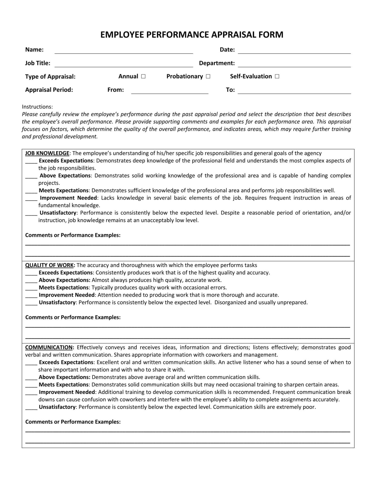 Yearly Appraisal Performance Appraisal Form Filled Sample Pdf