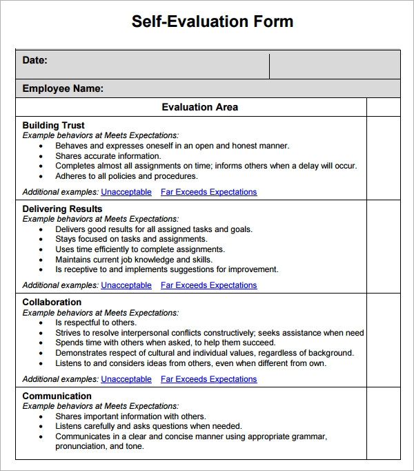 FREE 14 Sample Employee Self Evaluation Forms In PDF MS 