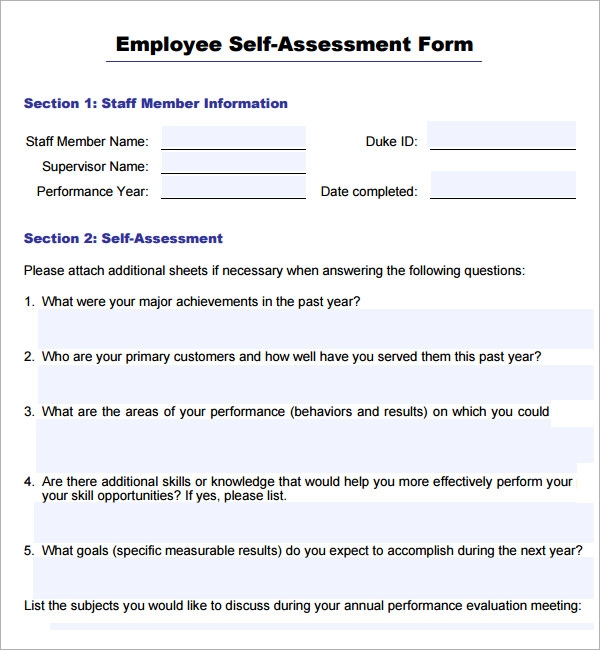 FREE 14 Sample Employee Self Evaluation Forms In PDF MS 