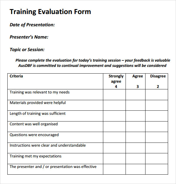 FREE 15 Sample Training Evaluation Forms In PDF