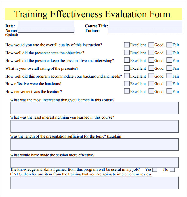 FREE 15 Sample Training Evaluation Forms In PDF