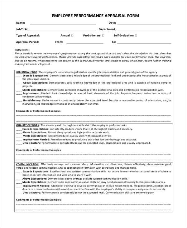 FREE 19 Sample Appraisal Forms In PDF