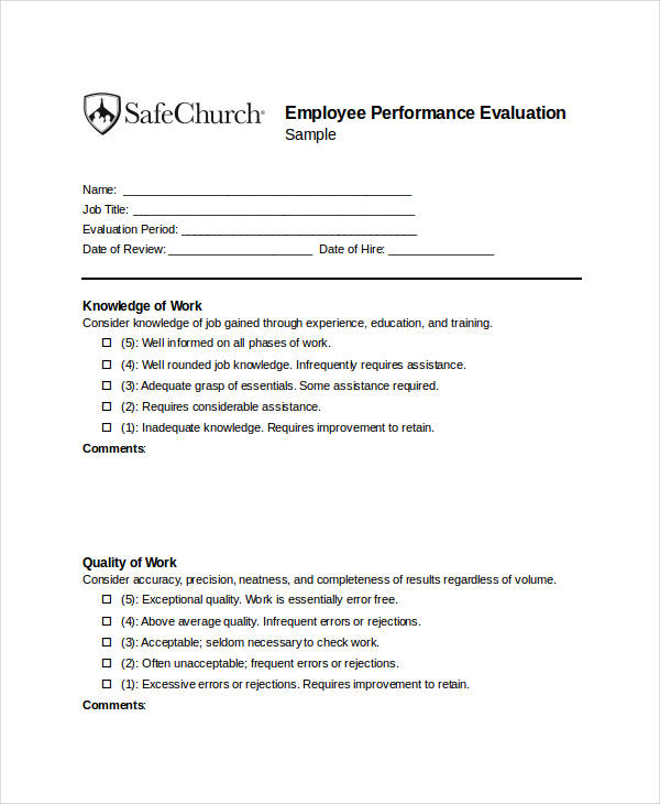 FREE 20 Employee Evaluation Forms In MS Word