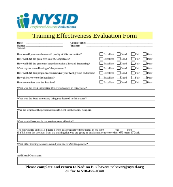 FREE 20 Sample Training Evaluation Forms In PDF MS Word 