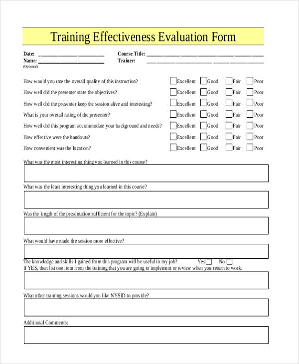 FREE 21 Training Evaluation Forms In PDF MS Word