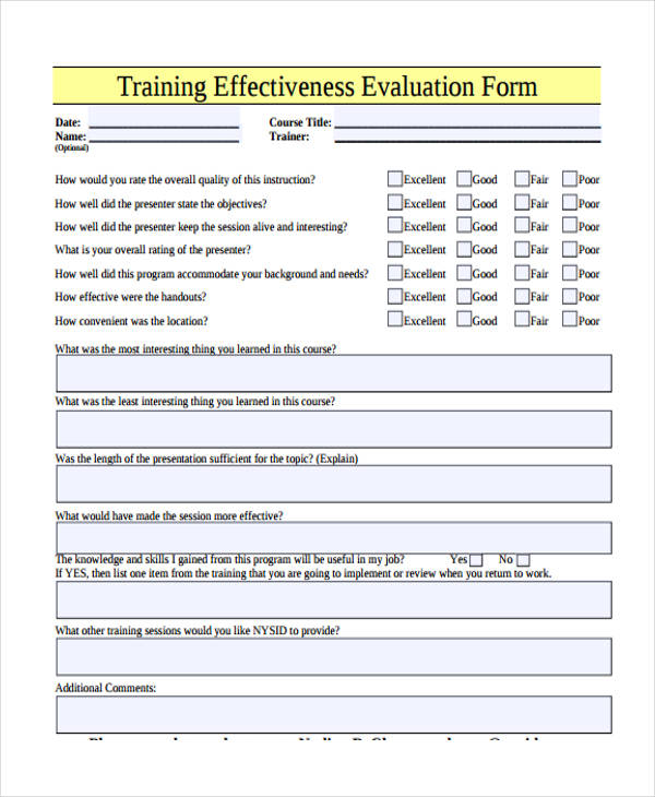 FREE 26 Printable Training Evaluation Forms In PDF MS Word