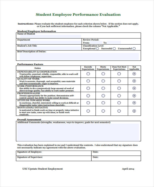 FREE 29 Sample Employee Evaluation Forms In PDF MS Word 