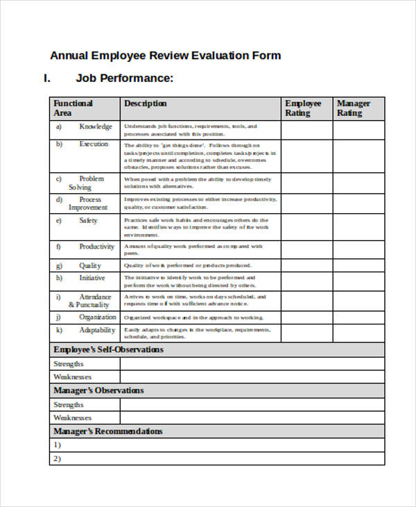 Download Free Employee Evaluation Forms