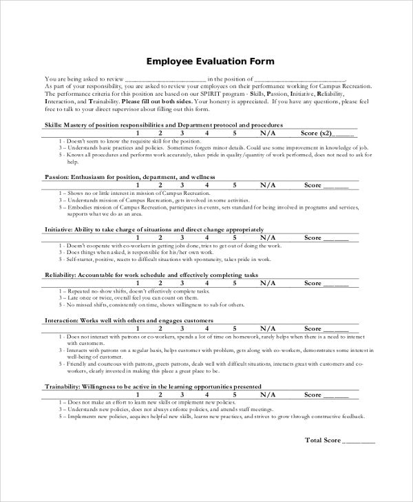 Free 39 Sample Employee Evaluation Forms In Pdf Employee Withholding Form 6929