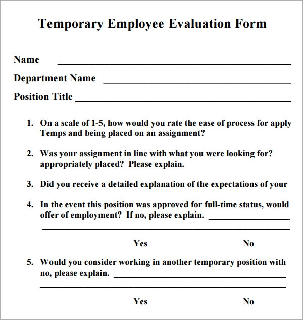 FREE 41 Sample Employee Evaluation Forms In PDF