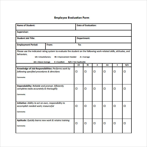 FREE 41 Sample Employee Evaluation Forms In PDF