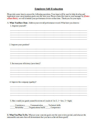 FREE 5 Employee Self Evaluation Form Templates In PDF 