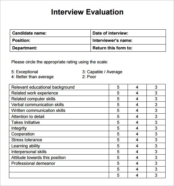FREE 5 Sample Interview Evaluation Templates In PDF
