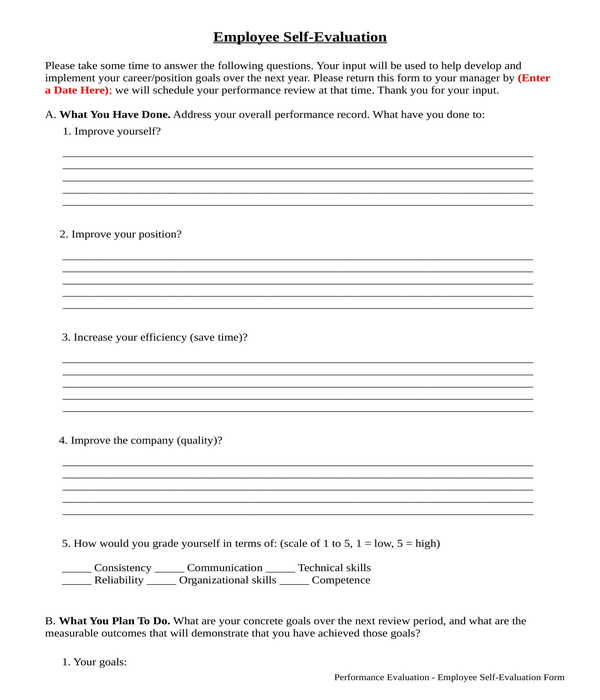 FREE 6 Employee Self Evaluation Forms In PDF MS Word 