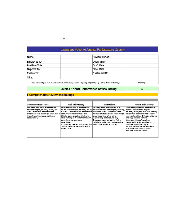 FREE 6 Performance Review Forms In PDF MS Word Excel