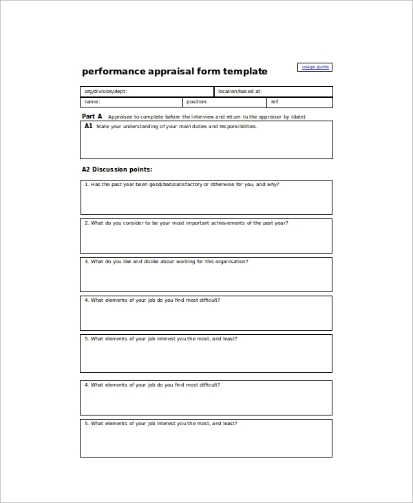 FREE 6 Sample Performance Appraisal In MS Word PDF