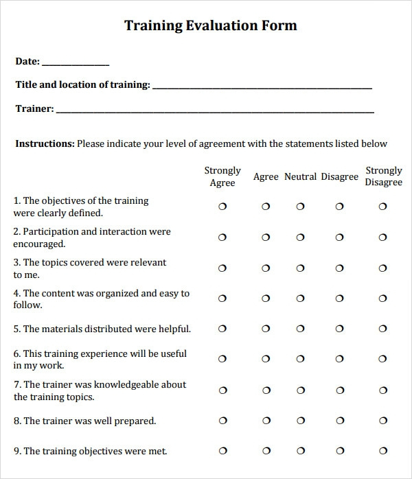 FREE 6 Sample Training Evaluations In MS Word PDF