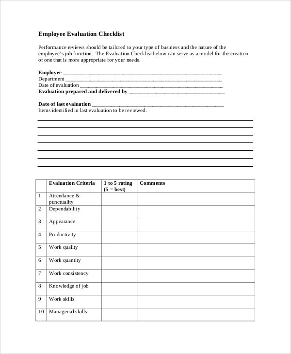 FREE 7 Sample Employee Evaluation Forms In MS Word PDF
