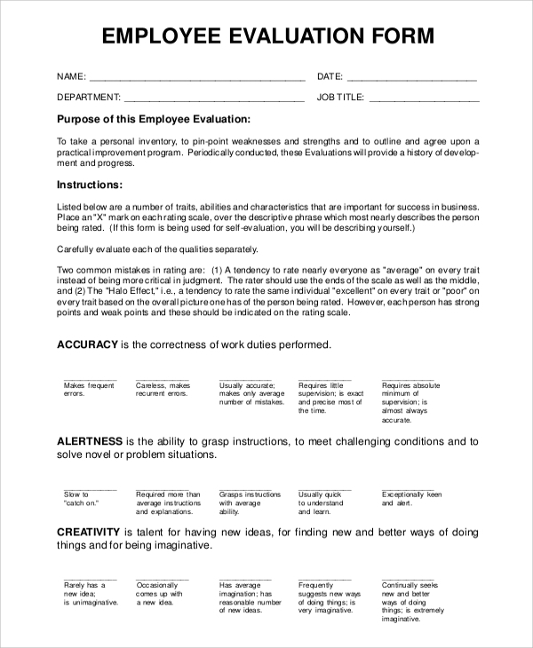 FREE 7 Sample Employee Evaluation Templates In PDF MS Word